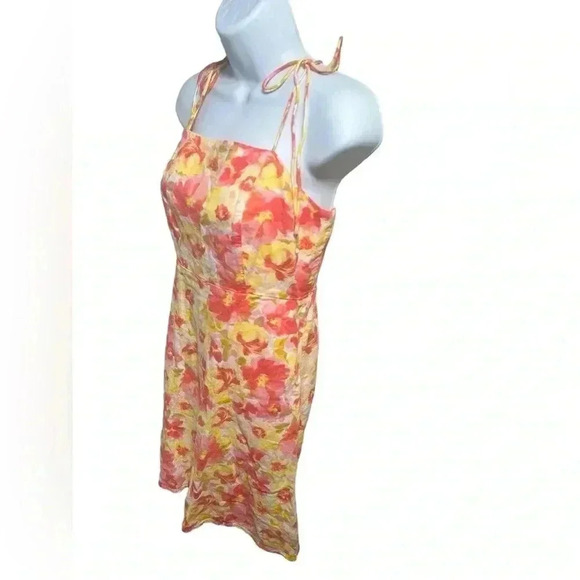 Pink Watercolor Floral Fit & Flare Floral Tie-Shoulder Mini Cami Dress S - Picture 7 of 14